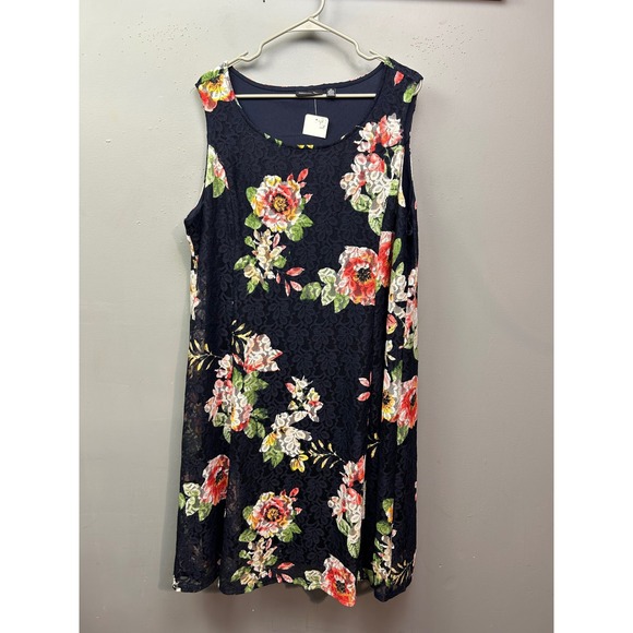 Nina Leonard Dresses & Skirts - Nina Leonard Dress Womens 2X Navy Blue Floral Lace Sleeveless Shift Round Neck